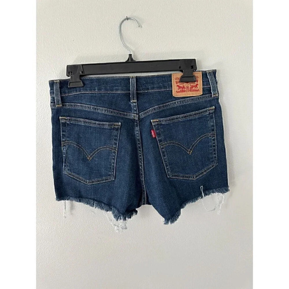 LEVI'S womens size 29 DARK WASH FACTORY CUT OFF HIGH RISE JEAN SHORTS - Picture 2 of 2